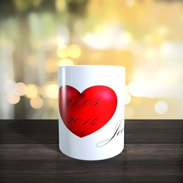 Keramiktasse 11oz Herz - Namen u. Datum